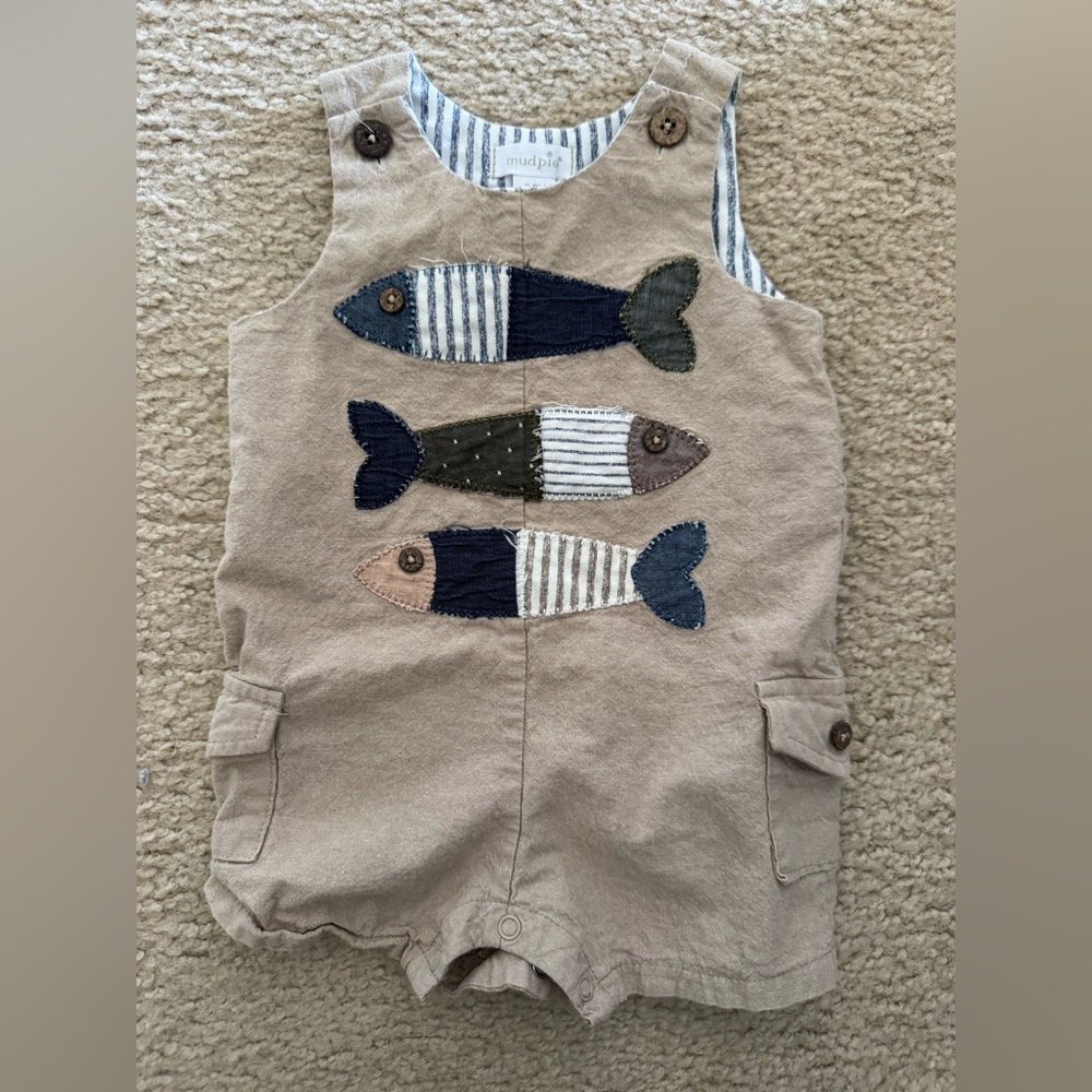Mud Pie Tan Fish Appliqué Bodysuit